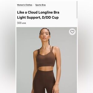 Lululemon like a cloud long line bra size 8